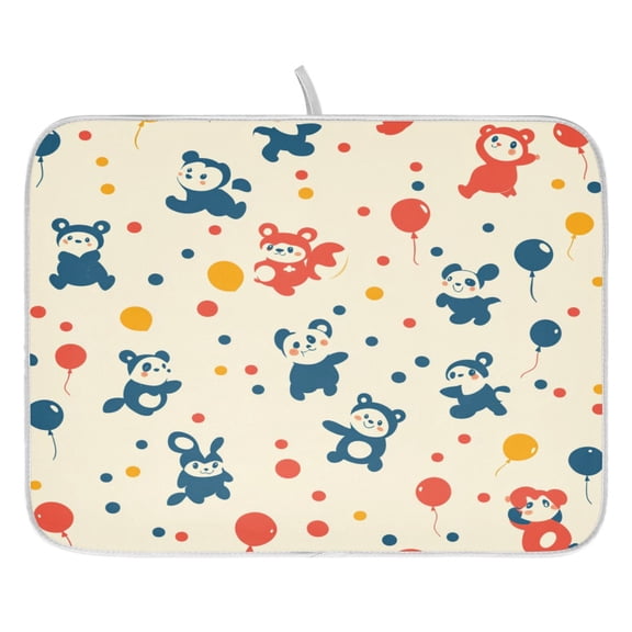 Stylized Animals Pattern Dish Drying Mat for Kitchen, Quick Drying Absorbent Soft Durable 18 x 24"