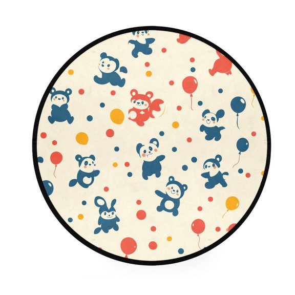 Stylized Animals Pattern Memory Foam Bath Mat 36" Absorbent Rug with Non Slip Base and 4 Bonus Pads