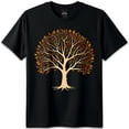 thumbnail image 1 of Stylized Autumn Tree Graphic Black T-Shirt with Gold and Brown Leaves, 1 of 5