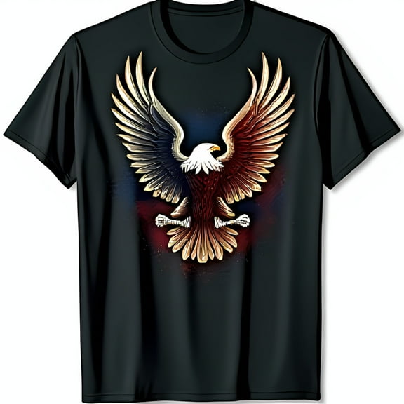 Stylized Bald Eagle in Black T-Shirt Red White & Blue Design