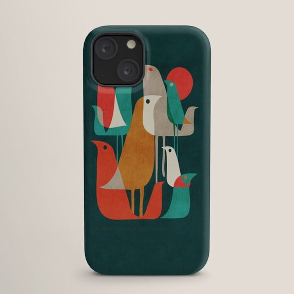 Stylized Bird Flock Dark Teal Tough iPhone Case, Polycarbonate Outer ...