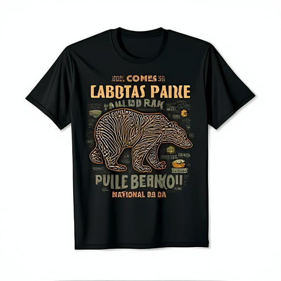 Stylized Black T-Shirt with Intricate Graphic Design