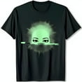 thumbnail image 1 of Stylized Black T-Shirt with Unique Green Woman's Face Graphic & Bold Eyes, 1 of 5