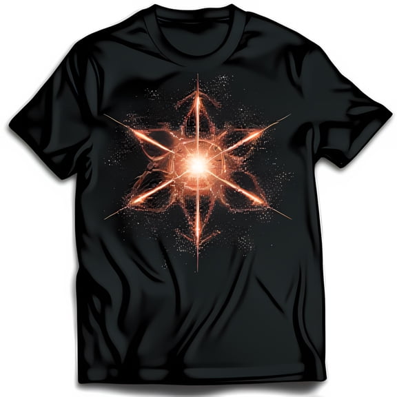 Stylized Black T-Shirt with Vibrant Points and Yellow Core