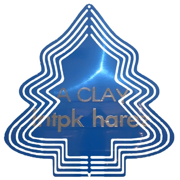 Stylized Blue Tree Wind Spinner with Concentric White Lines Reflection - Metal Hanging Christmas Garden Decor