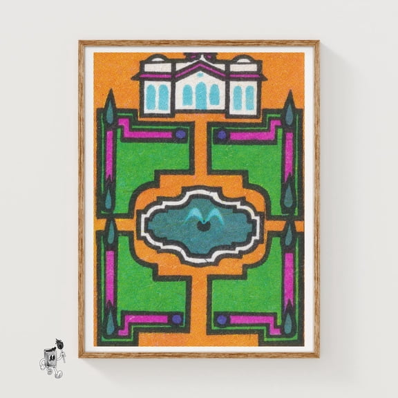 Stylized Building Matchbox Print, Unframed Paper Poster 8x10in