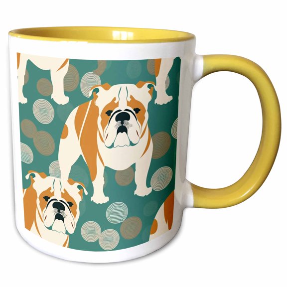 3drose, Stylized Bulldogs Pop in a Retro Modern Backdrop, 11oz Two-tone Yellow Mug