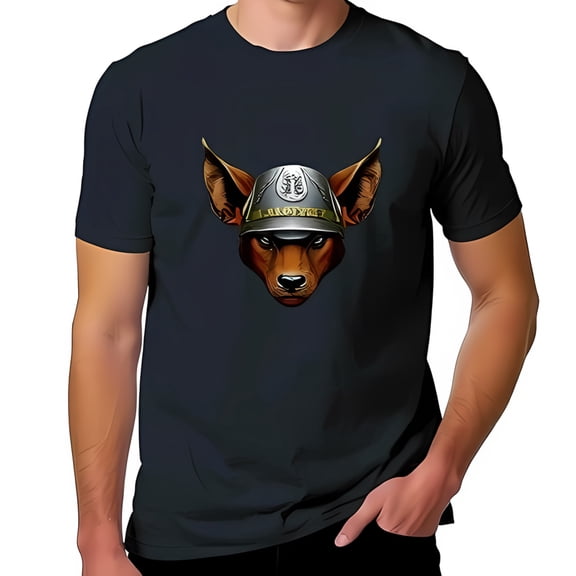 Stylized Canine Graphic T-Shirt - Dark Navy Blue Crew Neck with Design - Unique Cotton Short Sleeve Tee