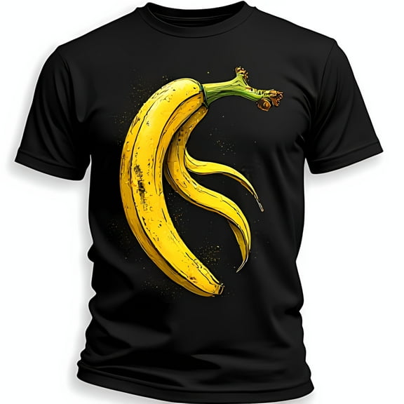 Stylized Cartoon Banana Graphic Black T-Shirt for Fun and Casual Wear