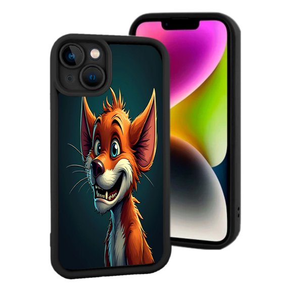 Stylized Cartoon Fox iPhone 15 Case - Lightweight Yellowing Resistant Bright Orange Design on Dark Teal Background