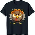 thumbnail image 1 of Stylized Cartoon Turkey Black T-Shirt with Stars Fun Anime Inspired Design, 1 of 5