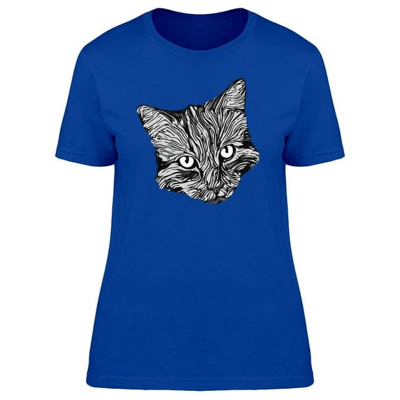 Stylized Cat Head B&W T-Shirt Women -Image by Shutterstock, Female Large