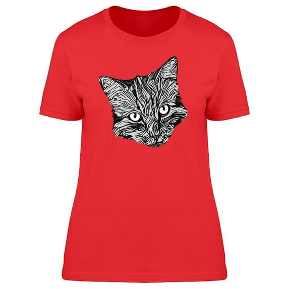 Stylized Cat Head B&W T-Shirt Women -Image by Shutterstock, Female Small