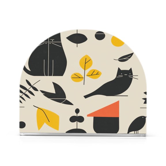 Stylized Cat and Leaves Thick U Shape Acrylic Napkin Holder Non Slip Space Saving for Kitchen
