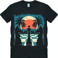 thumbnail image 1 of Stylized Chessboard Knights & King Graphic T-Shirt Sunset & Trees Design, 1 of 5