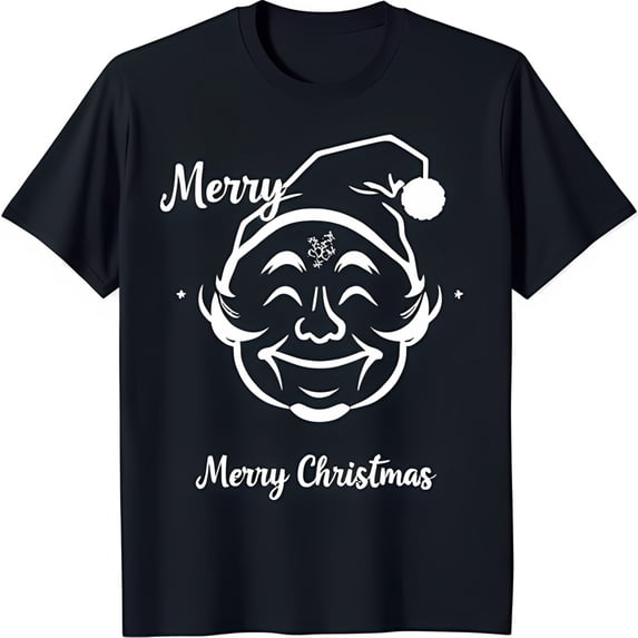 Stylized Christmas Graphic Black T-Shirt Merry Christmas Design
