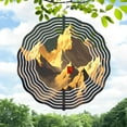 thumbnail image 1 of Stylized Circular Metal Wind Spinner with Pattern & Mountain Landscape - Red Accent for Yard & Garden Decor, 1 of 6