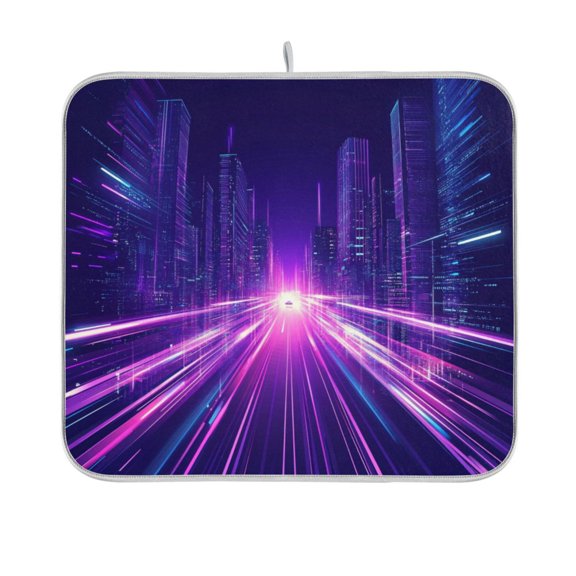 Stylized Cityscape Dish Drying Mat Kitchen Mats Microfiber Counter Absorbent Dish Pad Drainer Rack