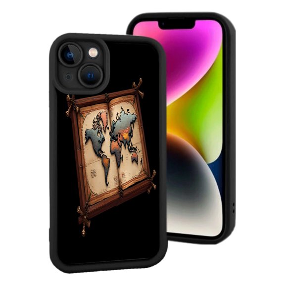 Stylized Colorful Map Phone Case for iPhone 15 - Lightweight Yellowing Resistant with Intricate Wooden Frame Design