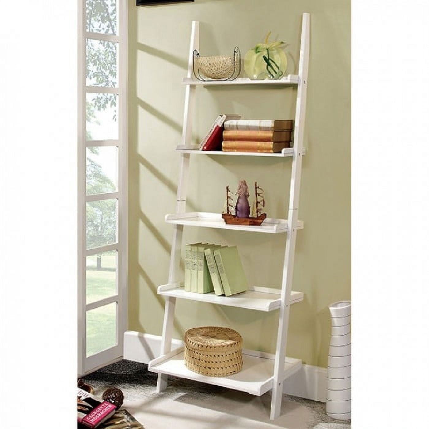 White Transitional 5-Tier Corner Ladder Shelf