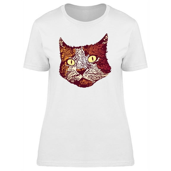 Stylized Cool Cat Head T-Shirt Women -Image by Shutterstock, Female Medium