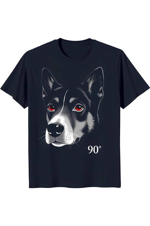 Stylized Dog Head Graphic T-Shirt with Red Eyes Unique Blue Tee