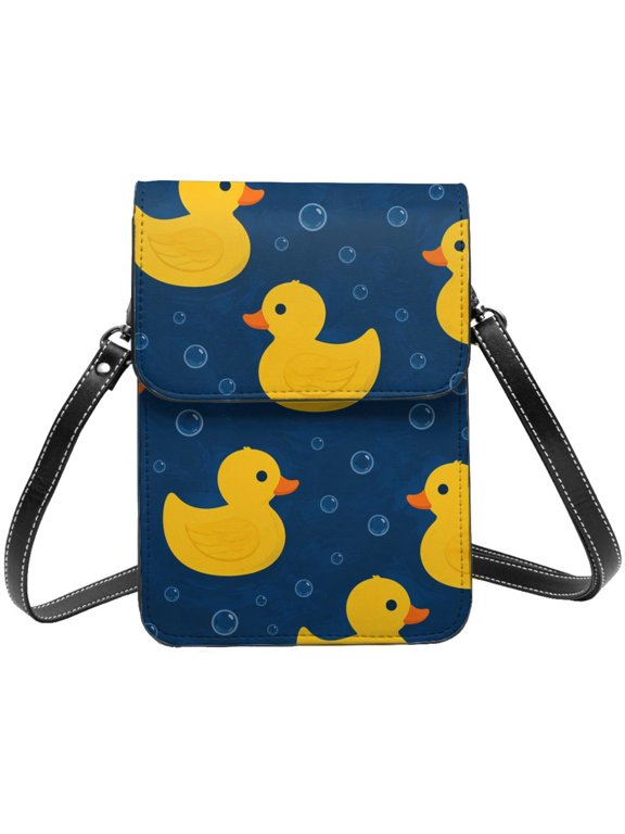 Stylized Duck Bubble Aesthetic Cell Phone Purse Small Crossbody Bag with Strap Credit Card Slots Leather Shoulder Wallet for Women