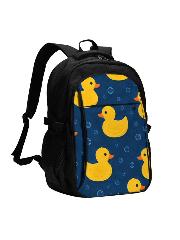 Stylized Duck Bubble Aesthetic Laptop Backpack with USB Charging Headphone Port Casual Daypack Bag College Business Travel