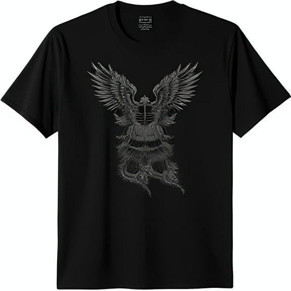 Stylized Eagle Graphic Black T-Shirt Intricate Design Bold Statement