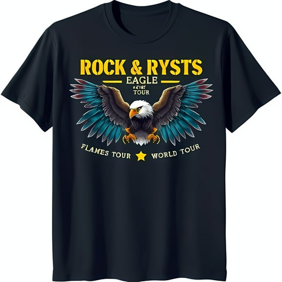 Stylized Eagle Graphic Blue T-Shirt Rock & Rysts 2018 World Tour