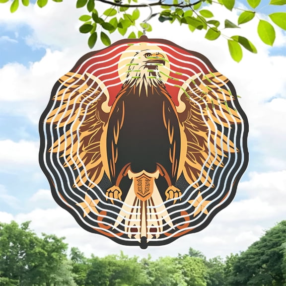 Stylized Eagle Metal Wind Spinner & Chime - Bold Brown White & Red Design for Dynamic Yard & Garden Decor