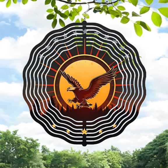 Stylized Eagle Metal Wind Spinner & Chime - Majestic Design with Radiating Circles Perfect for Yard & Garden Decor