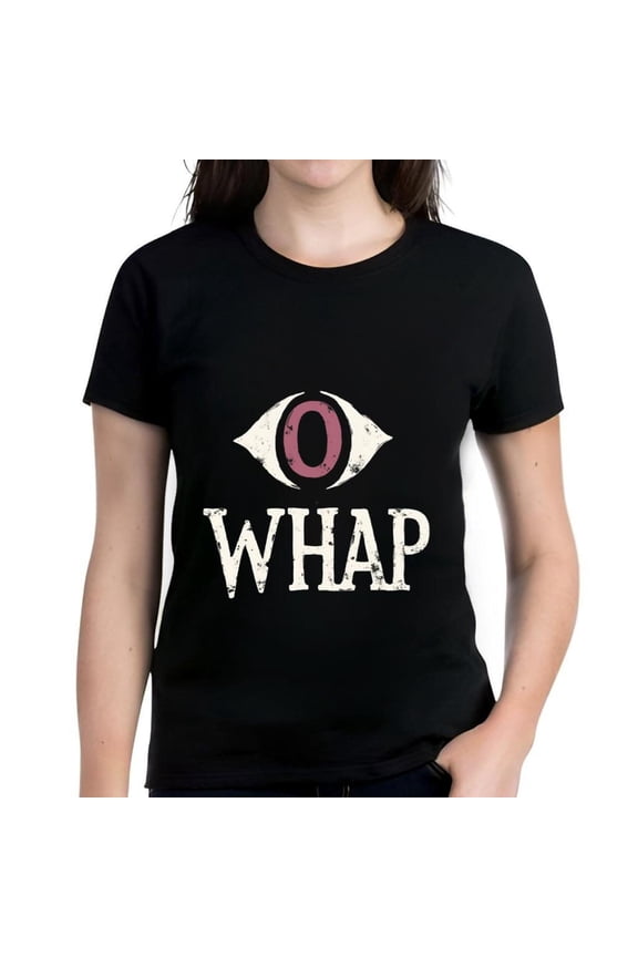 Stylized Eye Patch Graphic Cotton Short Sleeve T-Shirt for Women - Vintage " WHAP " Design in Bold White Letters