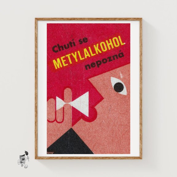 Stylized Face Matchbox Art Print Czech Vintage Constructivist (Portrait Decor)