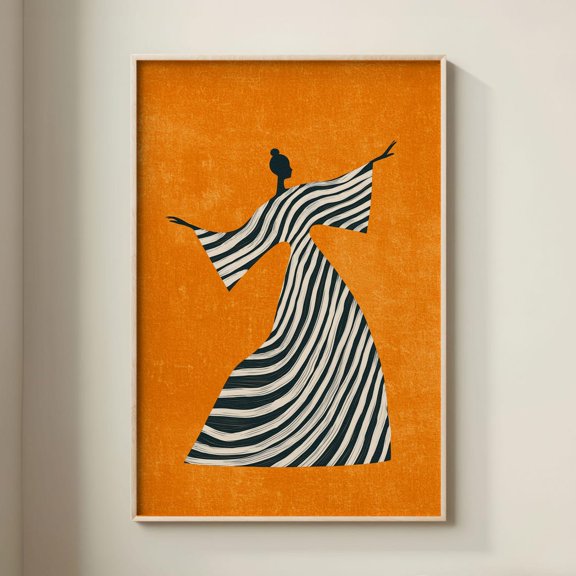 Stylized Female Dancer Orange And Black Print, Unframed Paper Print
