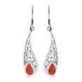 thumbnail image 1 of Stylized Filigree Teardrops Red Coral Inlay Sterling Silver Dangle Earrings, 1 of 5