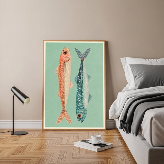 Stoddle Fish Stylized Fish Wall Art, Orange Blue Fish Print, Coastal Beach Decor ...