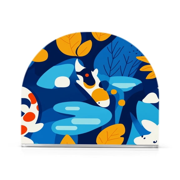 Stylized Fish and Leaves Thick U Shape Acrylic Napkin Holder Non Slip Space Saving for Kitchen