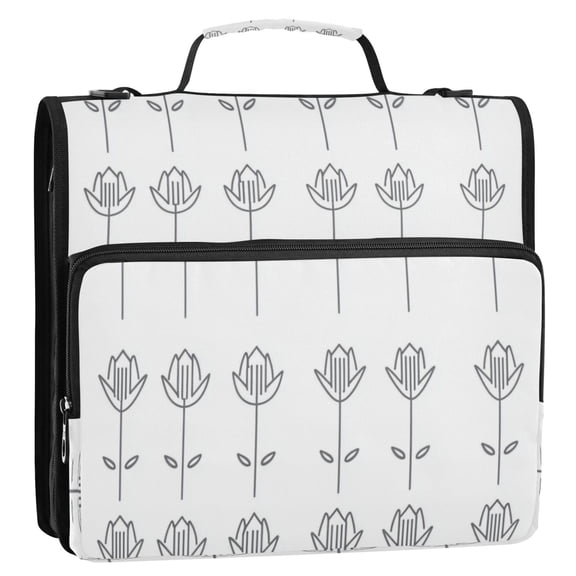 Stylized Flowers Pattern 3-Ring Binder Bag 13.6x12.4x3.5in Water-Resistant Canvas for School or Office Use