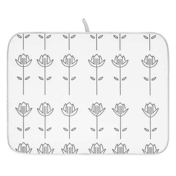 Stylized Flowers Pattern Dish Drying Mat for Kitchen, Quick Drying Absorbent Soft Durable 16" x 18"
