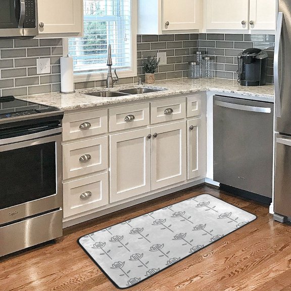 Stylized Flowers Pattern Non Slip Long Door Mat 39''x20'' Soft, Absorbent, for Kitchen, Bathroom, and Bedroom
