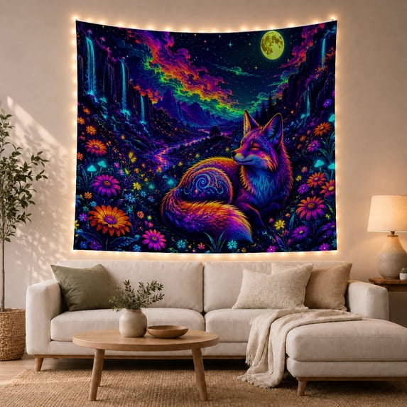 Stylized Fox As With Main, Mystical Fantasy for Space Lovers, Galaxy Room Decor Home Decor Accent, Mother's Day Gift, Tapestry Wall Hanging for Bedroom and Dorm