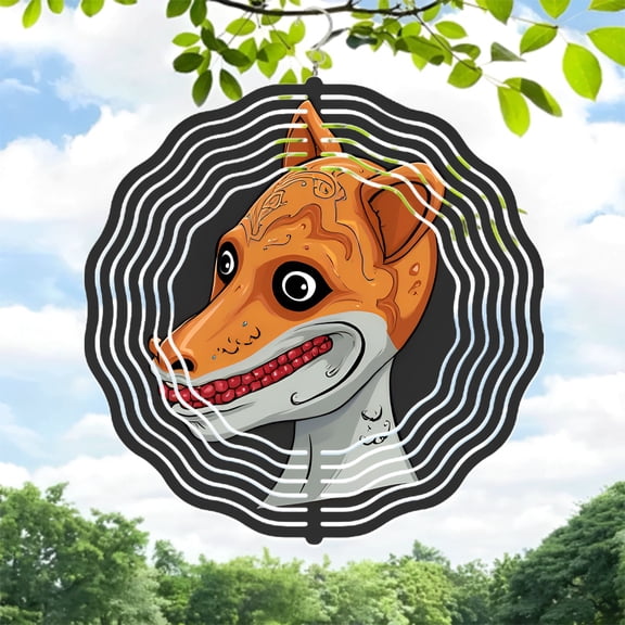 Stylized Fox Metal Wind Spinner & Chime - Intricate Pattern Design for Yard & Garden Decor Dynamic Circular Background