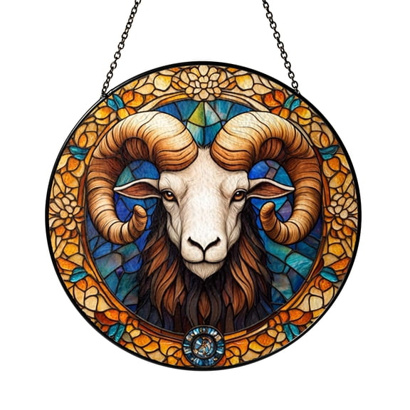 Stylized Goat Motif Stained Glass Style Decor Panel2001