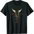 thumbnail image 1 of Stylized Gold Winged Figure Black T-Shirt Modern Virgo Design, 1 of 5