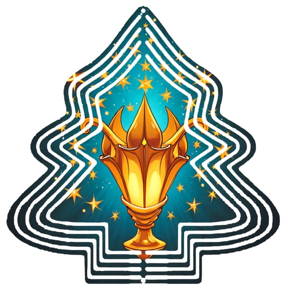 Stylized Golden Flower Metal Hanging Wind Spinner - Celestial Tree Design for Garden & Yard Decor Starry Background Accent