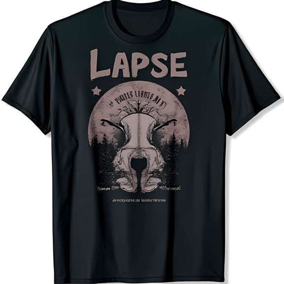 Stylized Graphic Black T-Shirt with Moon & Tree Design Unique Art