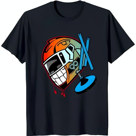 Stylized Graphic T-Shirt with Grin & Dark Blue with Black Trim