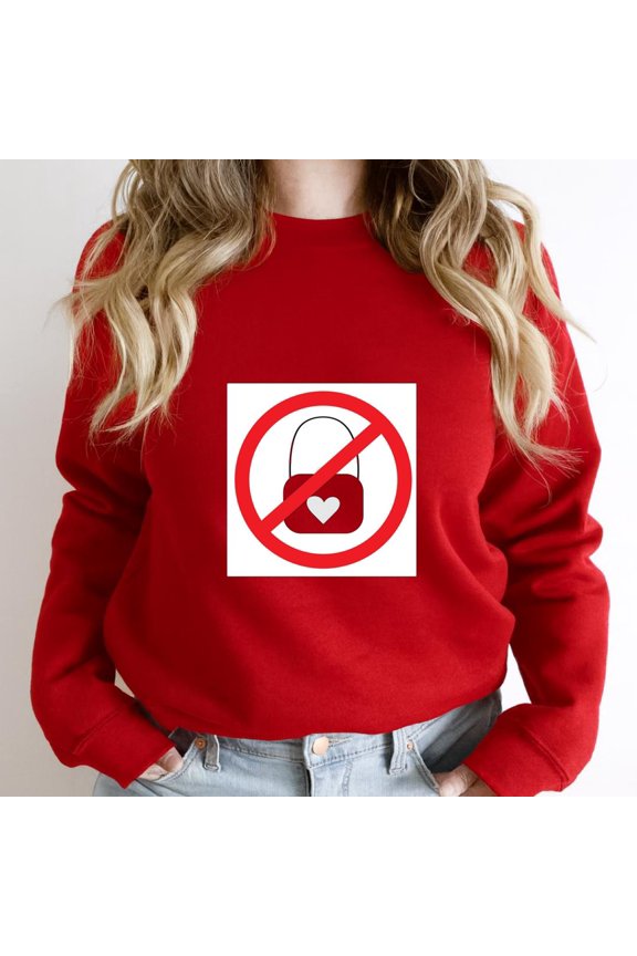 Stylized Handbag Graphic Tee in Gray with a Red Prohibition Sign SW17377 Unisex Sweatshirt, Up to Size 5XL