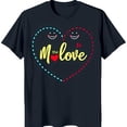 thumbnail image 1 of Stylized Heart Graphic T-Shirt 'Be the Love' with Smiling Faces Blue, 1 of 5